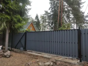 Откатные ворота, цвет серый