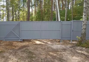 Откатные ворота, цвет серый